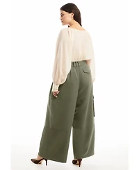 June & Vie Women's + High-Rise Wide-Leg Cargo Pants