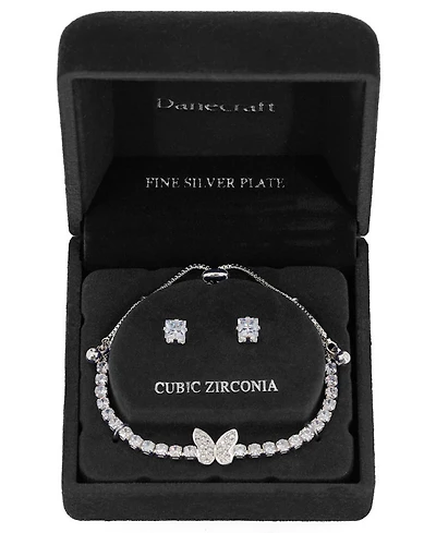 Giani Bernini Fine Silver Plated Cubic Zirconia Butterfly Bracelet and Stud Earrings Set