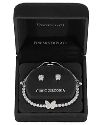 Giani Bernini Fine Silver Plated Cubic Zirconia Butterfly Bracelet and Stud Earrings Set