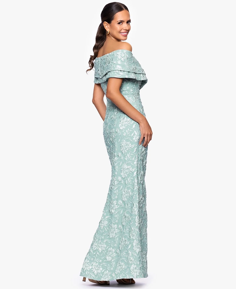 Betsy & Adam Women's Long Off-The-Shoulder Dress