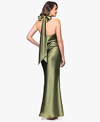 Betsy & Adam Women's Halter-Neck Sleeveless Satin Gown