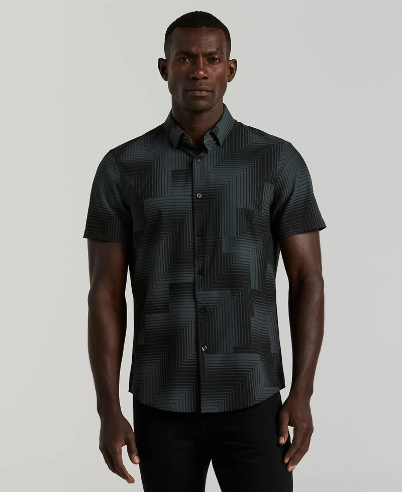 Perry Ellis Men's Slim-Fit Linear Geo Print Stretch Shirt