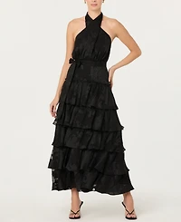 Astr the Label Women's Adamaris Crossover Halter Neck Tiered Maxi Dress