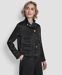 Dkny Women's Top Stitch Glazed High Mock Neck Dressing Jacket