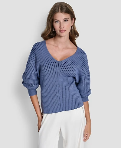 Dkny Women's V-Neck Long-Sleeve Rib-Knit Sweater