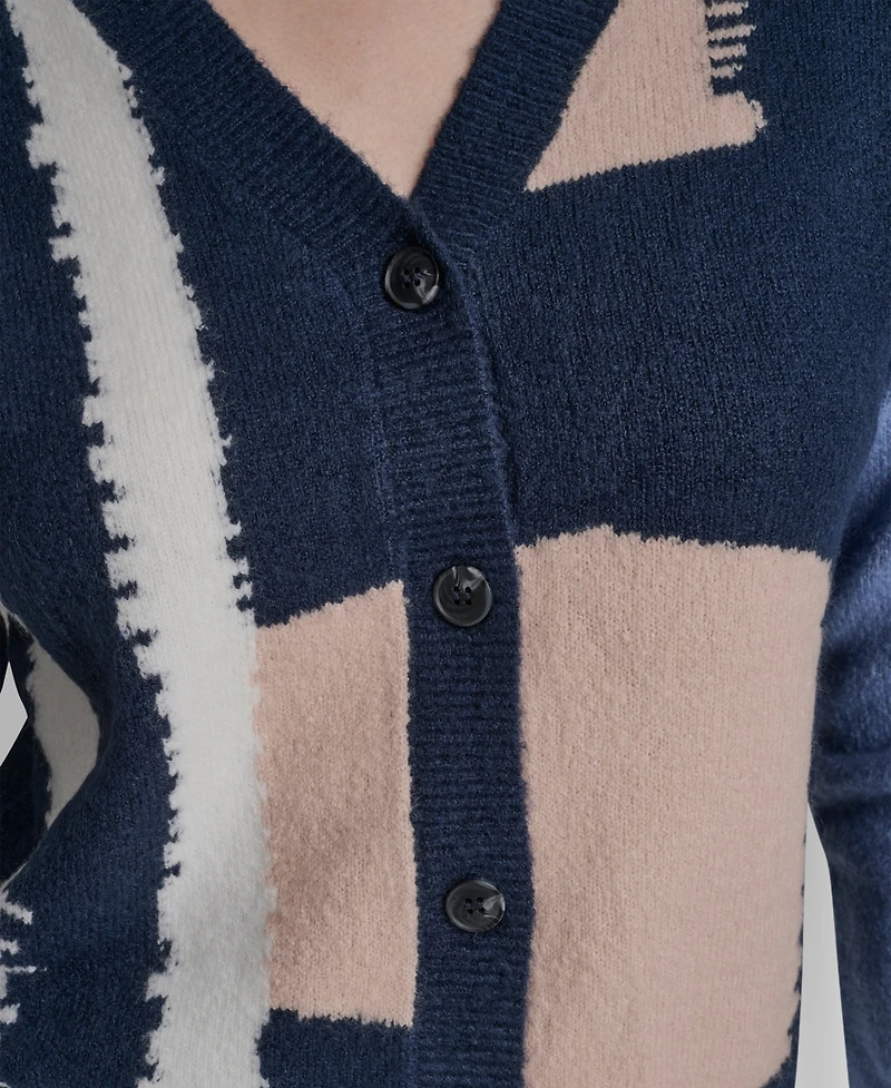 Dkny Women's Long-Sleeve Color-Block Cropped Cardigan