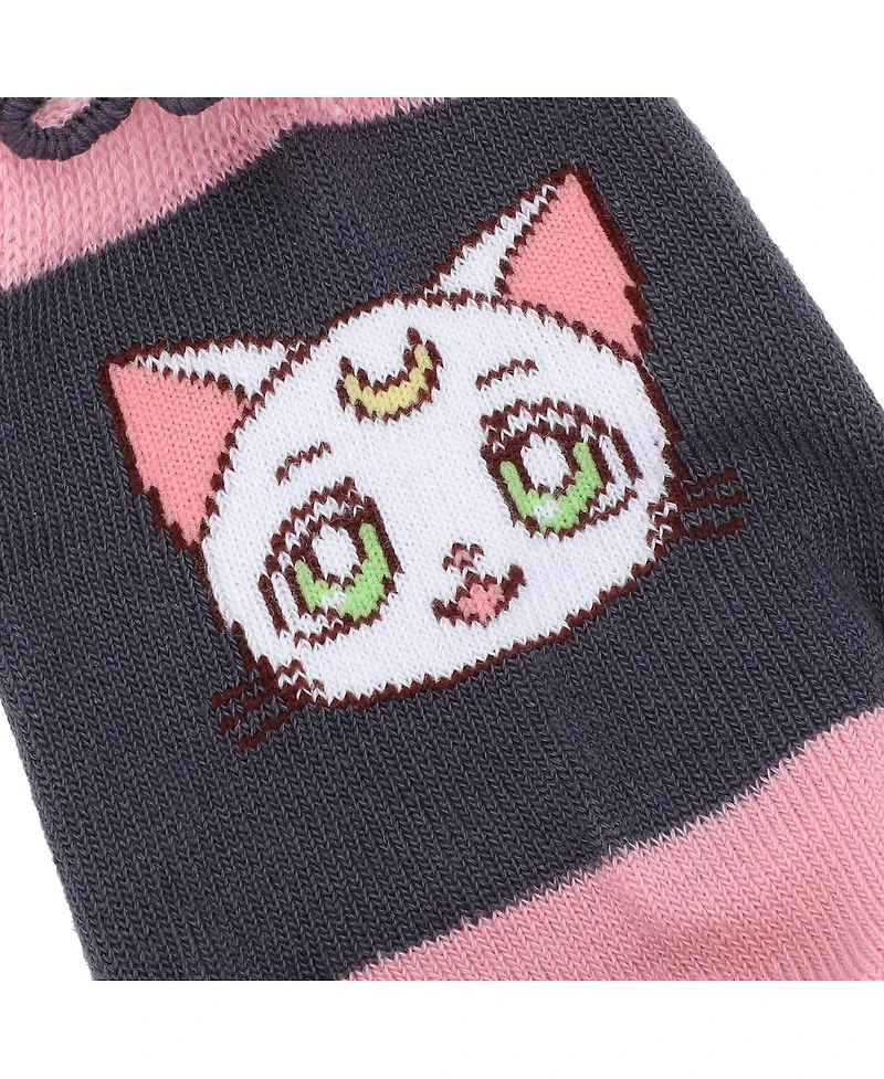 Sailor Moon Women's Cosmic Symbols & Cats 3-Pair Lettuce Edge Casual Quarter Crew Socks