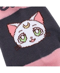 Sailor Moon Women's Cosmic Symbols & Cats 3-Pair Lettuce Edge Casual Quarter Crew Socks