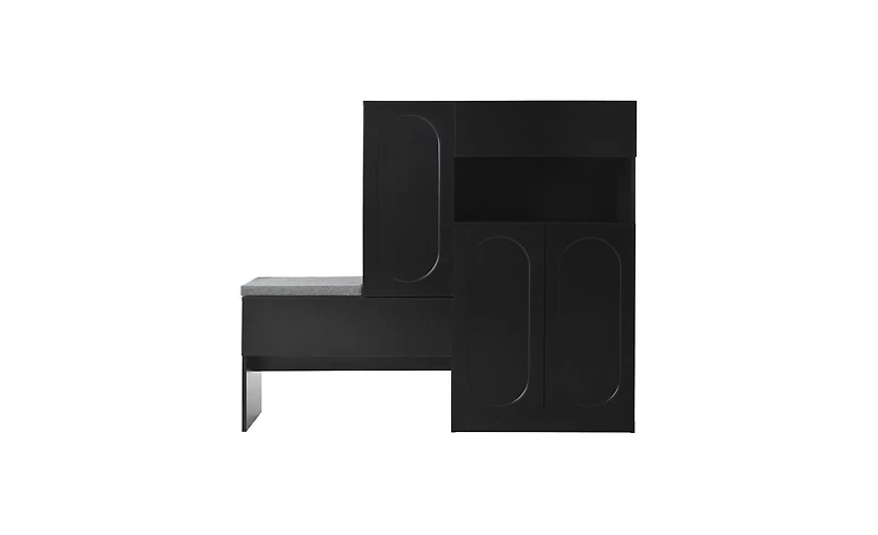 Slickblue Shoe Storage Bench with Cushion Seat, Doors, and Shelves