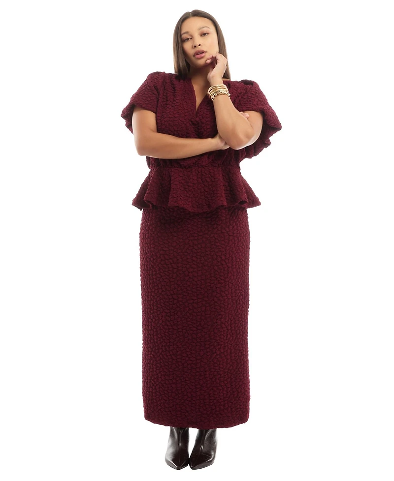 June & Vie Women's + Textured Knit Column Midi Skirt