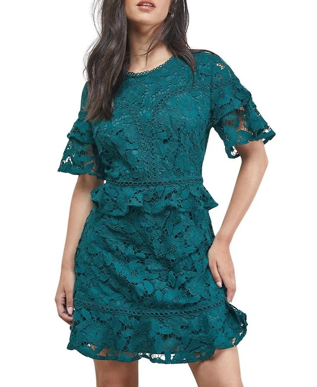 Oasis Women's Lace Trim Detail Frill Sleeve Mini Dress | Hawthorn Mall