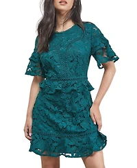 Oasis Women's Lace Trim Detail Frill Sleeve Mini Dress