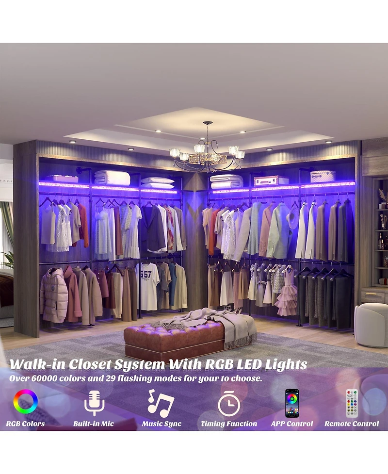 Industrial Pipe Clothing Rack, Reversible 118.3'' Clothes Rack for Hanging