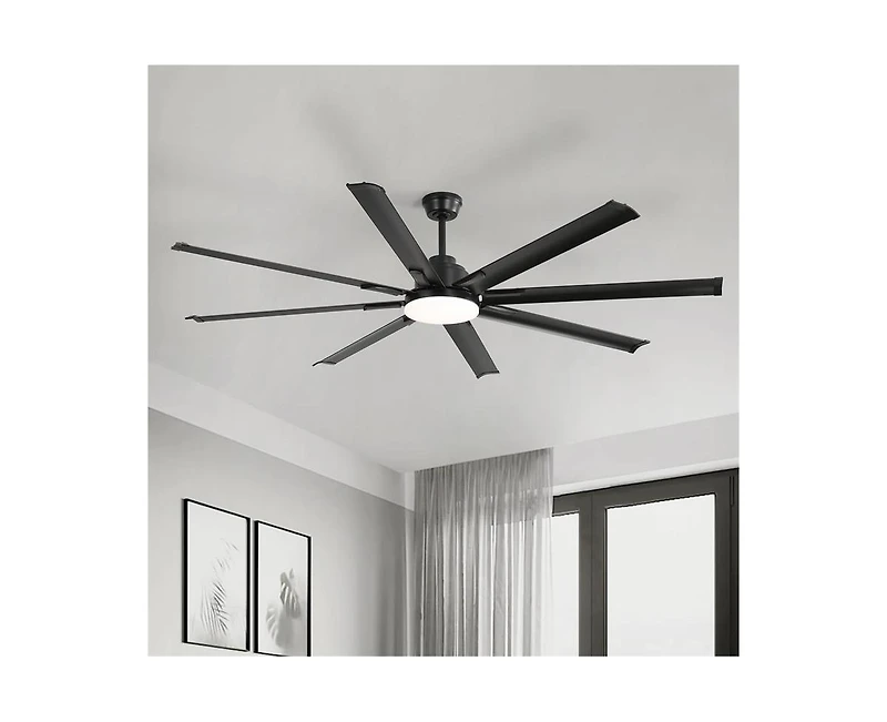 84-inch Modern Standard Black 8-Blade Led Ceiling Fan with Remote and Intelligent Control and Voice Function