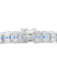 White gold Plated Clear Round and Blue Baguette Cubic Zirconia Link Bracelet
