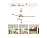 46-inch Modern Beige 3-blade Ceiling Fan with Led Light with Six-speed Remote Control