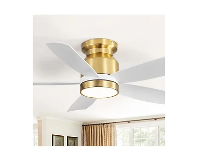 Sofucor 42-inch Modern Golden 5-Blade Ceiling Fan With 6-Speed Adjustable Wind Speed and Light Kit
