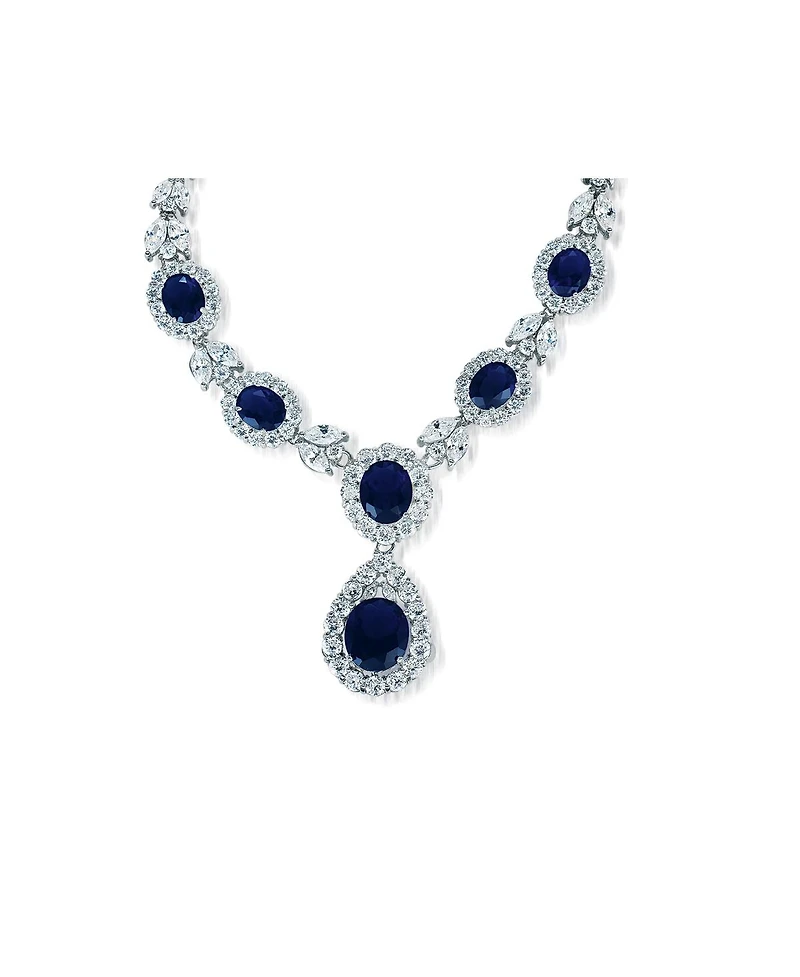 Sterling Silver White Gold Plated with Colored Cubic Zirconia Dangle Necklace