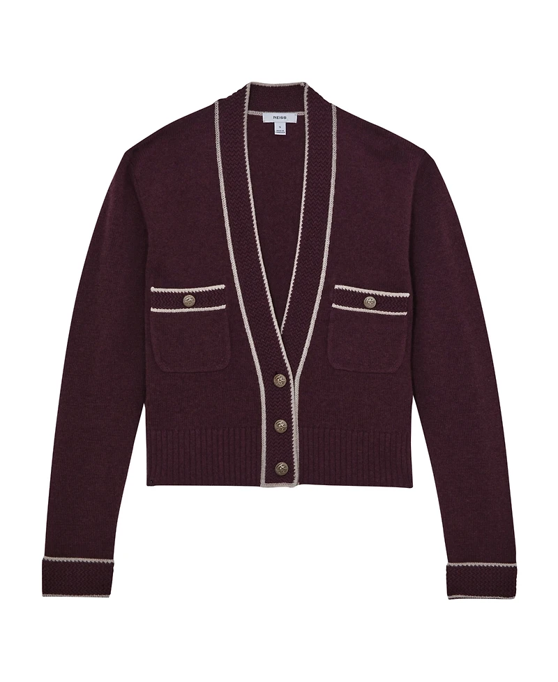 Reiss Women's Wool-Cashmere Tipped V-Neck Cardigan Sweater