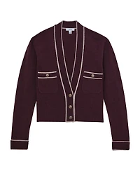 Reiss Women's Wool-Cashmere Tipped V-Neck Cardigan Sweater