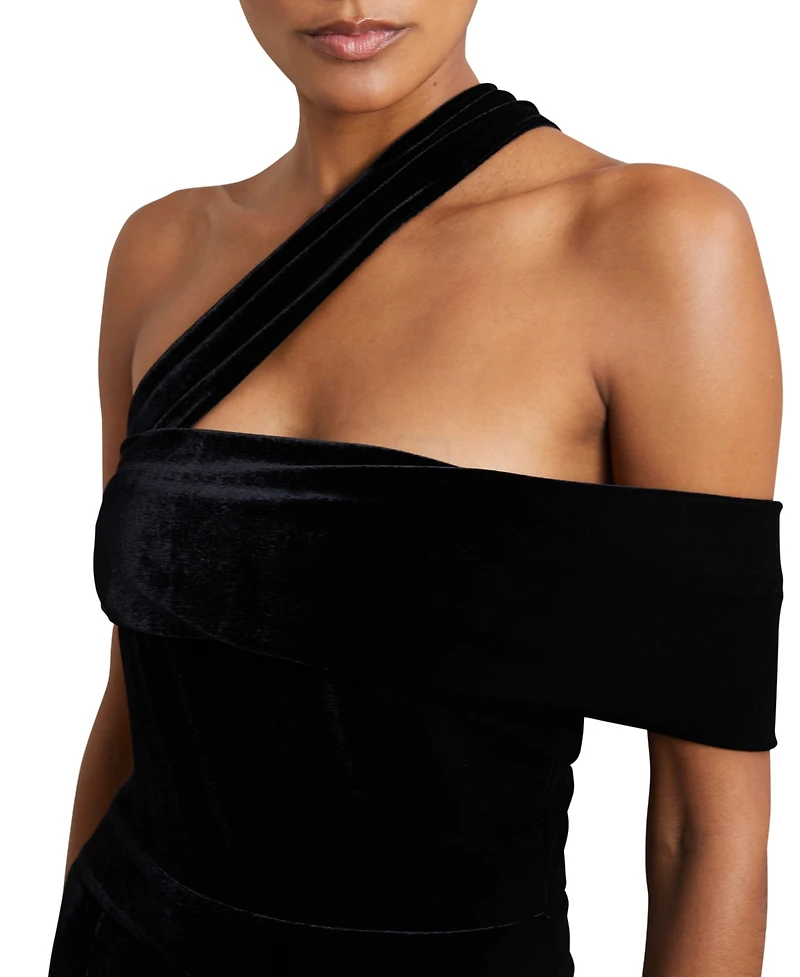 Reiss Women's Velvet One-Shoulder Wide-Leg Jumpsuit