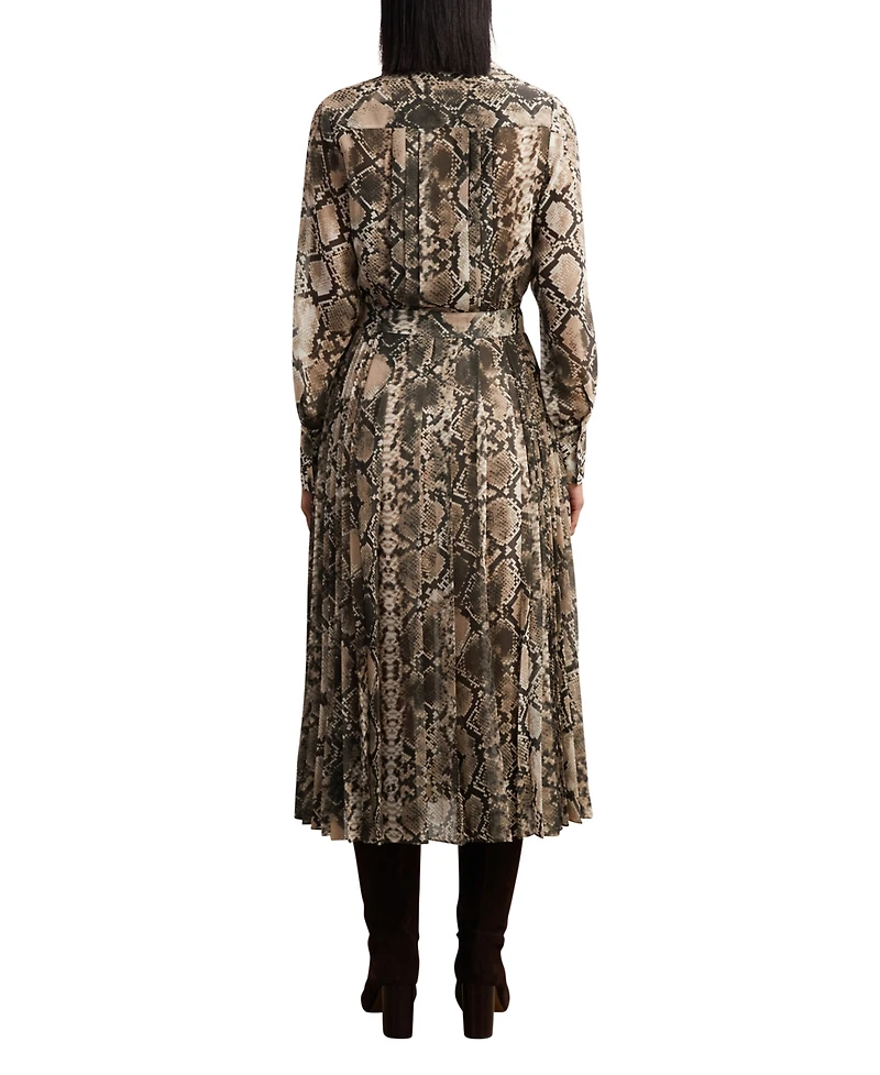 Reiss Women's Snake-Print Pleated Midi Dress