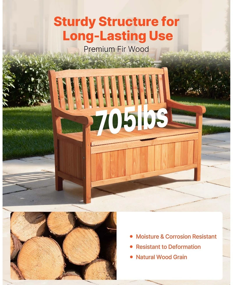 Slickblue 33 Gal Outdoor Wooden Storage Bench with Deck Box Seating