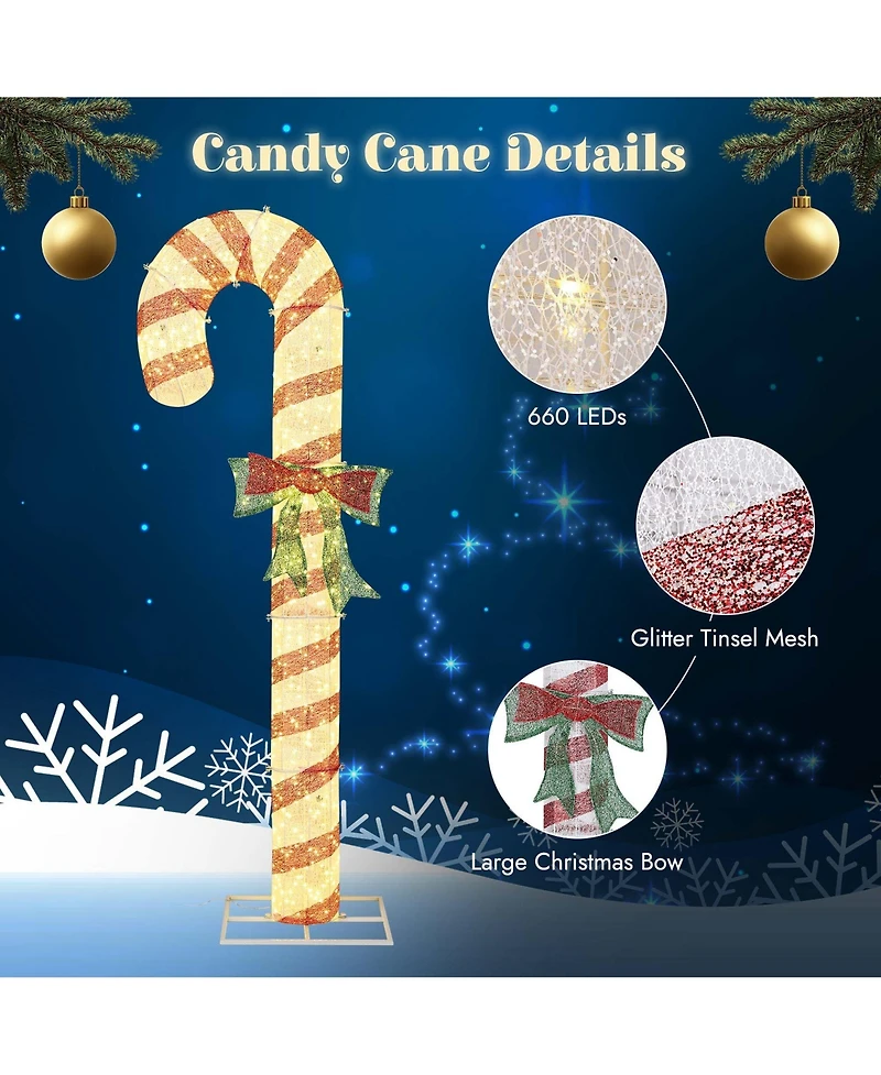 Yescom 8FT Pre-Lit 660LED Christmas Candy Cane Giant 3D Lighted Outdoor Yard Decorations, Holiday Display Large Lighting