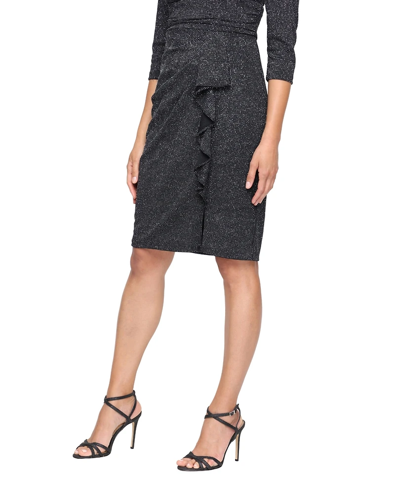 Sl Fashions Women's Metallic Knit V-Neck Short Dress