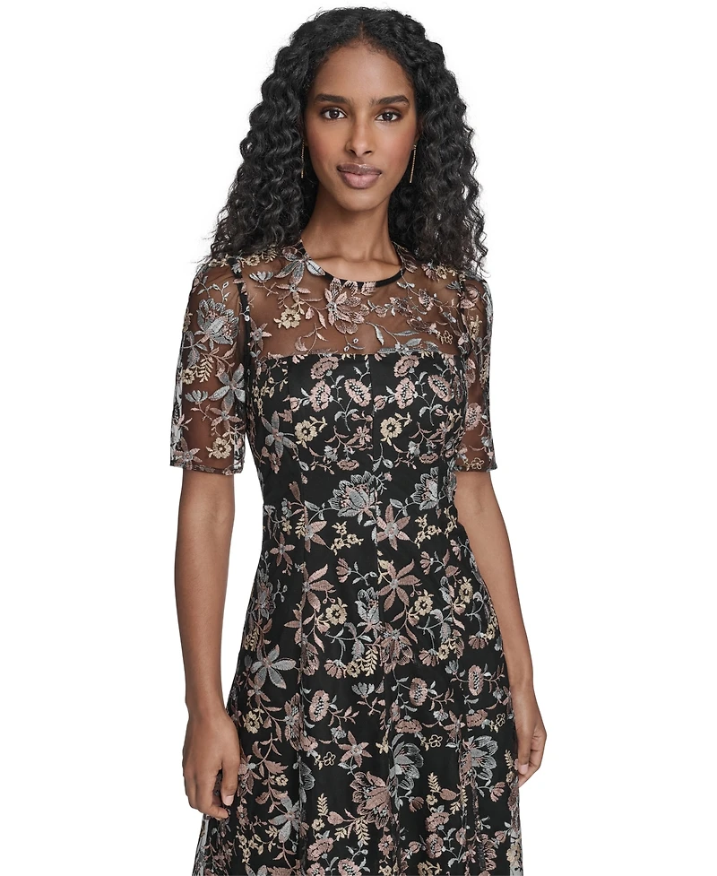 Jessica Howard Petite Printed Elbow Sleeve Fit & Flare Dress