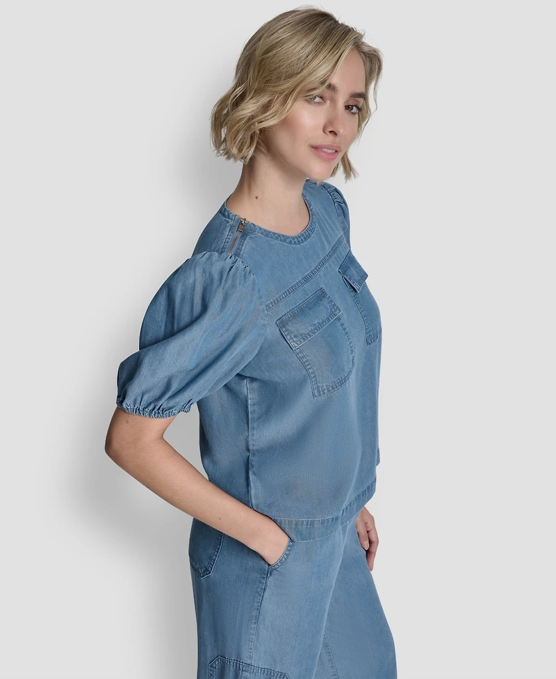 Dkny Women's Short-Sleeve Zip-Shoulder Top