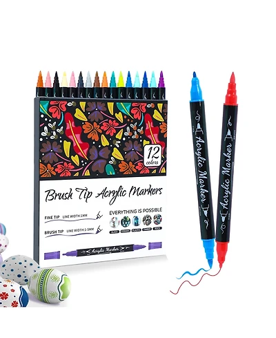 Htutwoo Colors Acrylic Paint Pens, Double Tip Waterproof Markers for Rock Painting, Canvas, Wood, Glass