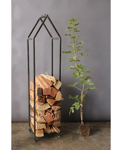 Storied Home Metal House Shaped Fire Wood Holder with Handle