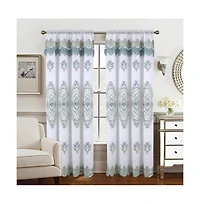 Rt Designers Collection Dayton Emb Attached Valance Backing Blackout Window Curtains 50" x 84" White/Teal