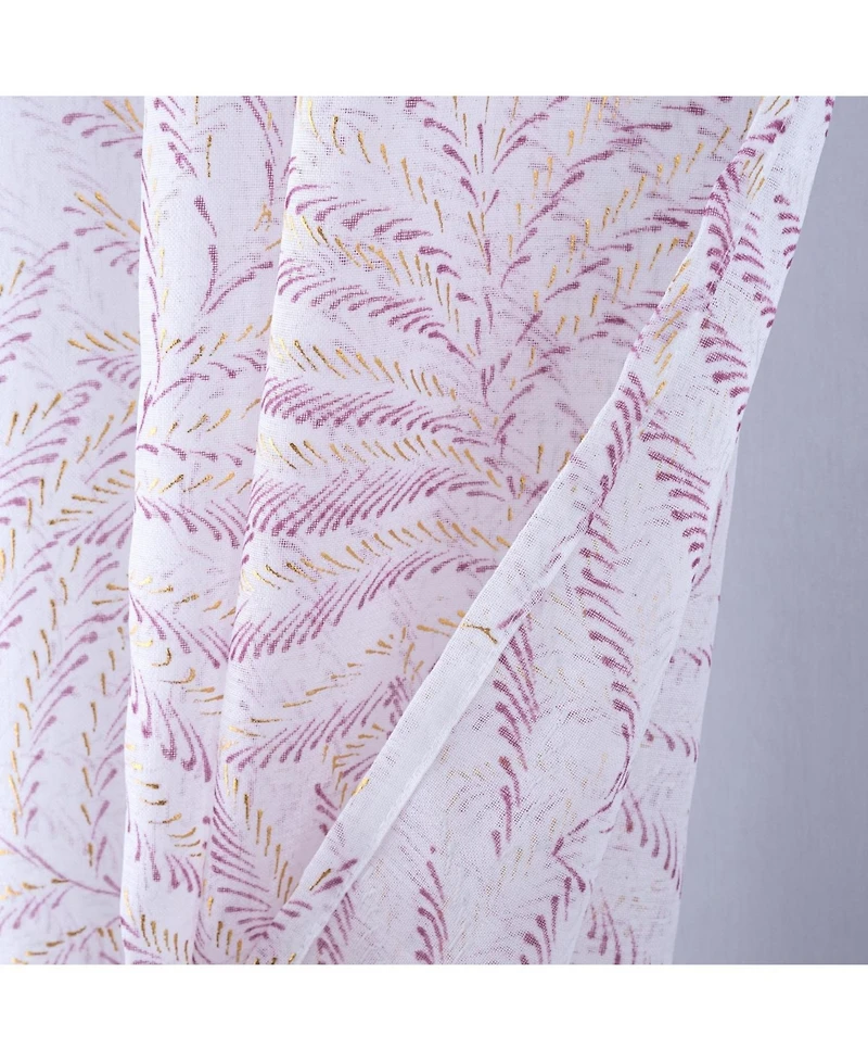 Rt Designers Collection Faye Grommet Metallic Sheer Printed Doily Curtain Panel 54" x Rose