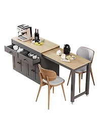 Streamdale Furniture K&K 74.5" Kitchen Island with Extendable Table Spice Rack Drawers & Cabinet