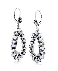 American West Jewelry Sterling Silver Blue Lace Agate Open Teardrop Pear-Cut Dangle Earrings