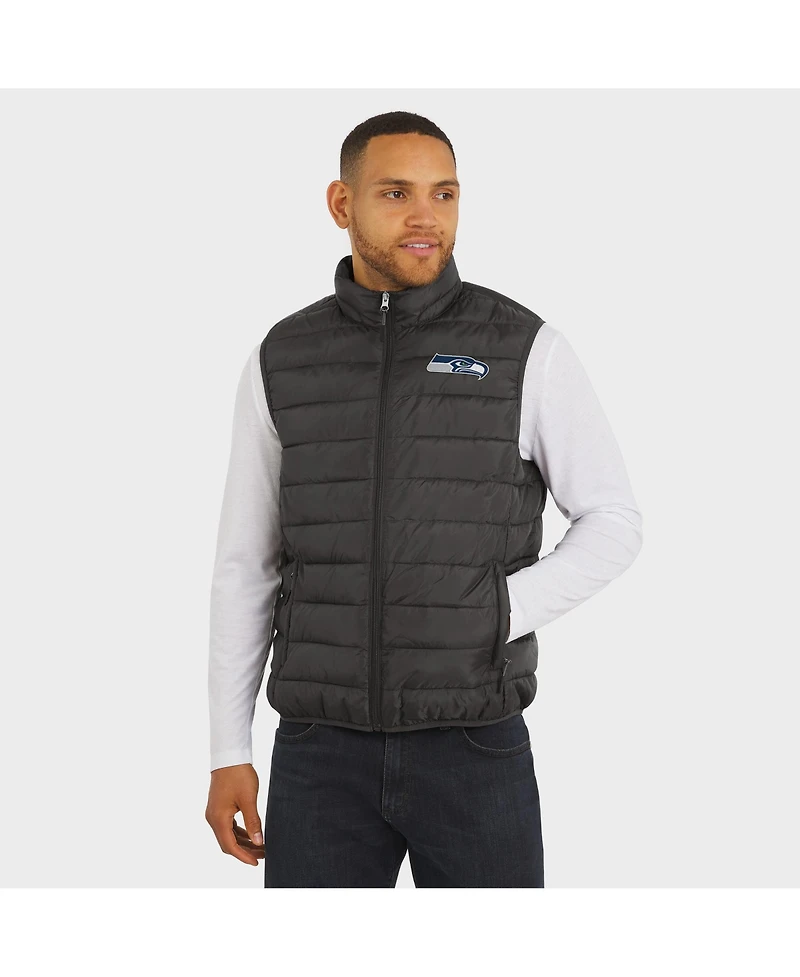 Fanatics x Nfl Men's Gray Seattle Seahawks Packable Full-Zip Vest with Travel Bag
