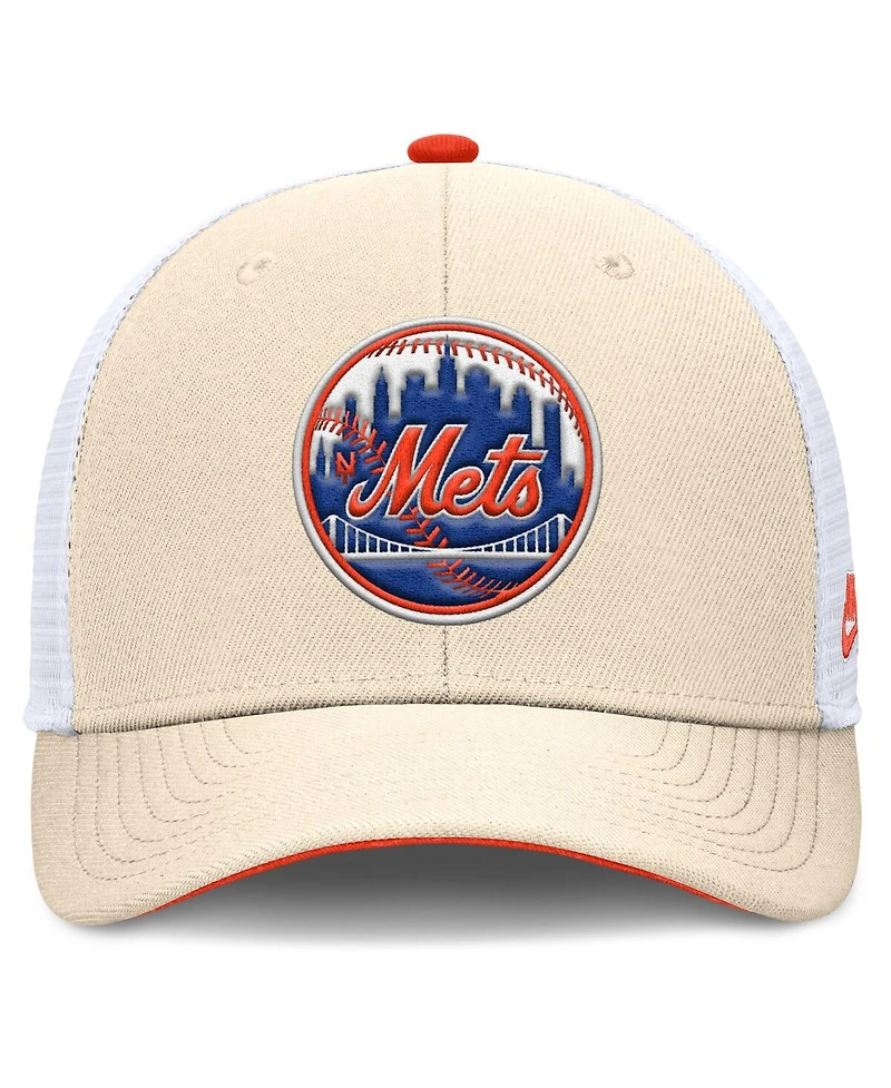 Nike Men's Natural New York Mets Cooperstown Collection Dri-fit Rise Trucker Adjustable Hat