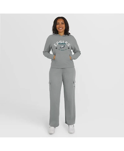 Wear by Erin Andrews Women's 2-Piece Gray Philadelphia Eagles Waffle-Knit Long Sleeve Hooded Shirt and Pants Lounge Set