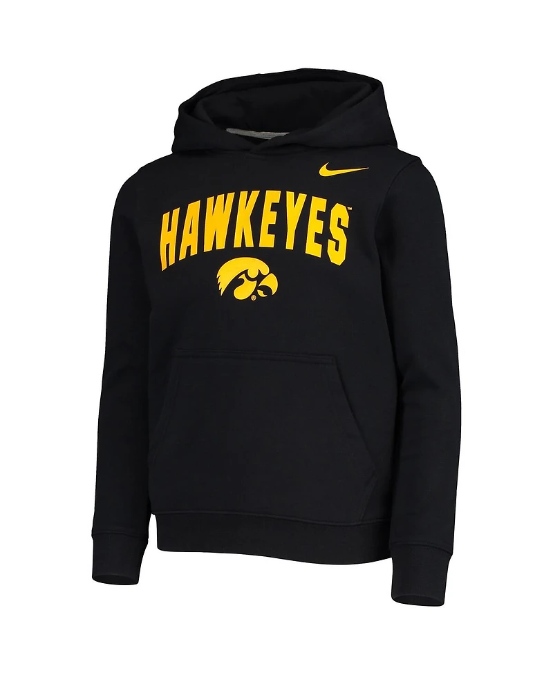 Nike Big Boys and Girls Black Iowa Hawkeyes Club Fleece Pullover Hoodie