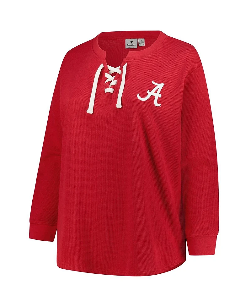 Fanatics Women's Crimson Alabama Tide Lace-Up Waffle Knit Plus Long Sleeve T-Shirt