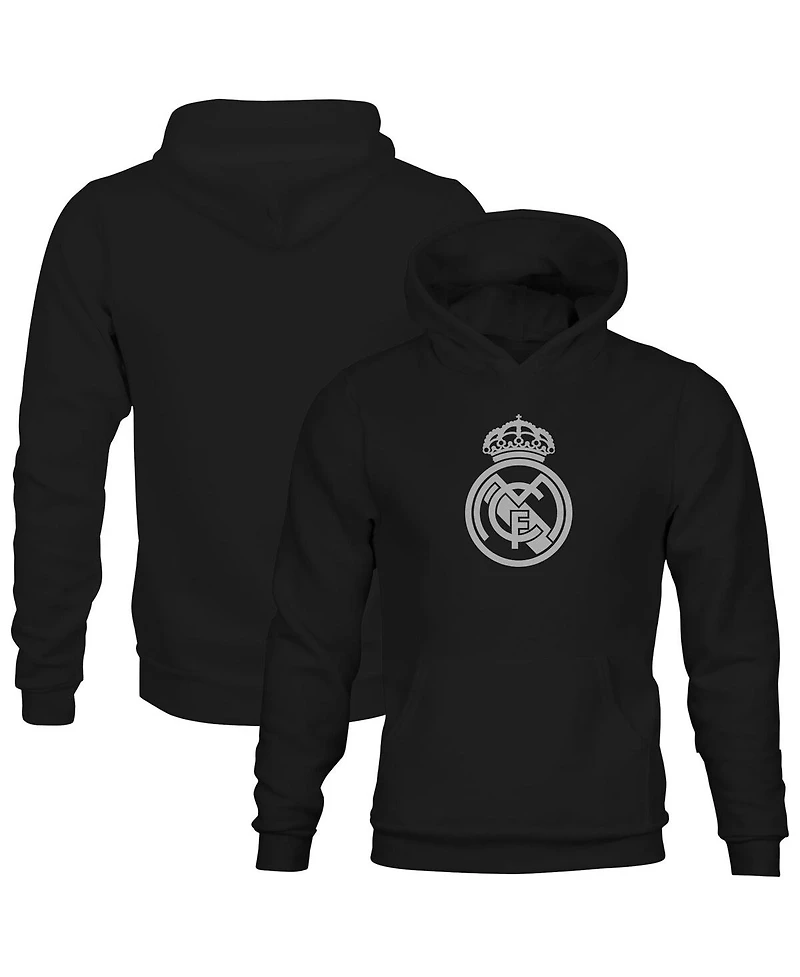 1863FC Big Boys and Girls Black Real Madrid Mono Badge Fleece Hoodie