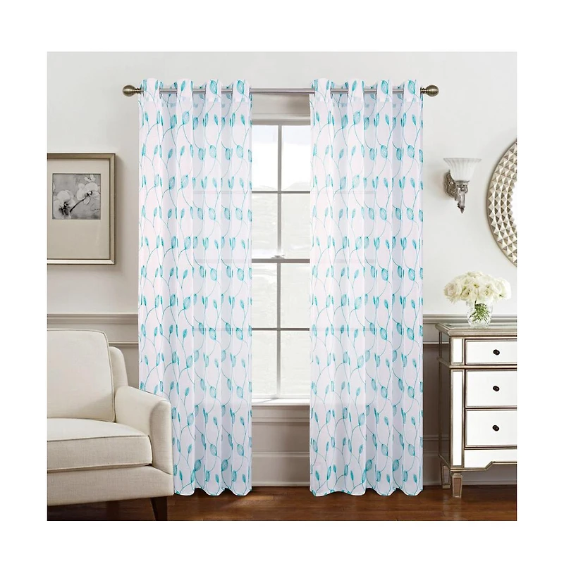 Rt Designers Collection Ramallah Krista Embroidered Grommet Curtain Panel - 54x90", White/Teal