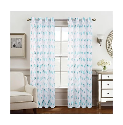 Rt Designers Collection Ramallah Krista Embroidered Grommet Curtain Panel - 54x90", White/Teal