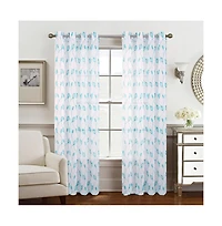 Rt Designers Collection Ramallah Krista Embroidered Grommet Curtain Panel - 54x90", White/Teal