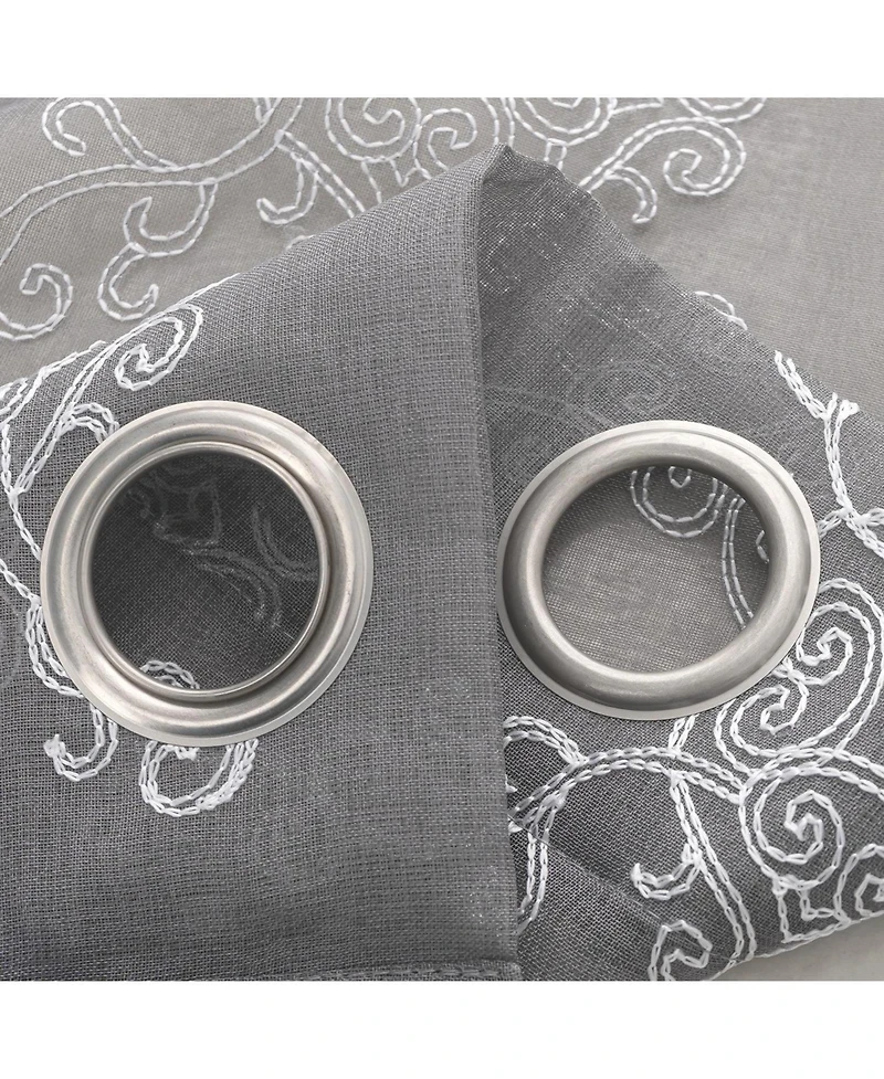 Rt Designer Collection Sheryl 2 Pack Embroidered Dorly Luxurious Decorative Grommet Curtain Panel 36" x 96" Grey