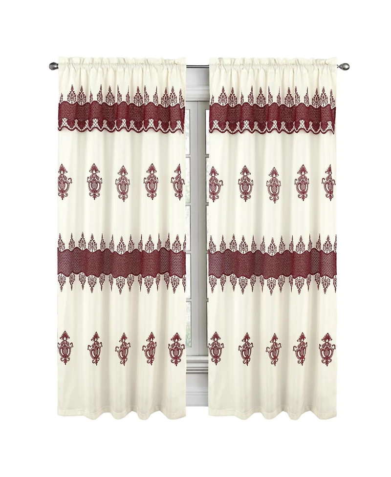 Rt Designers Collection Debbie Macrame Construction 3" Rod Pocket Curtain Panel 54" x 90" Beige/Burgundy