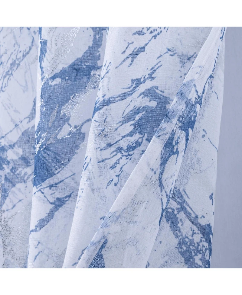 Rt Designers Collection Marble Grommet Metallic Sheer Printed Doily Curtain Panel Pair 36" x 84