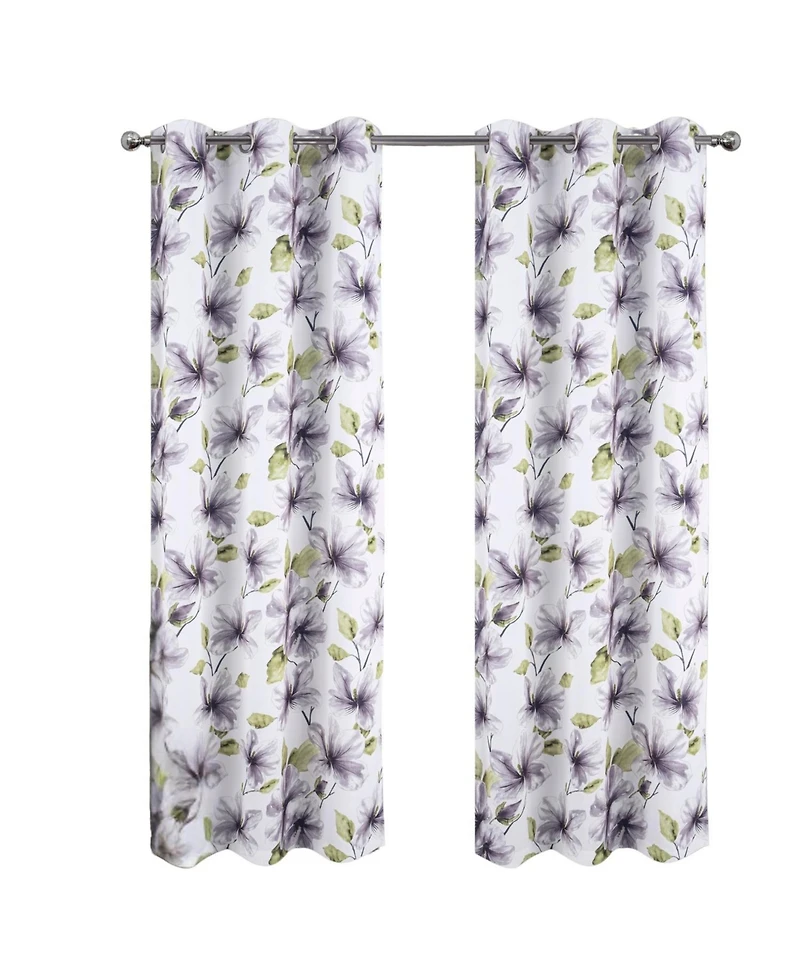 Rt Designer Collection April Printed Blackout Luxurious Decorative Grommet Silver Curtain Panel